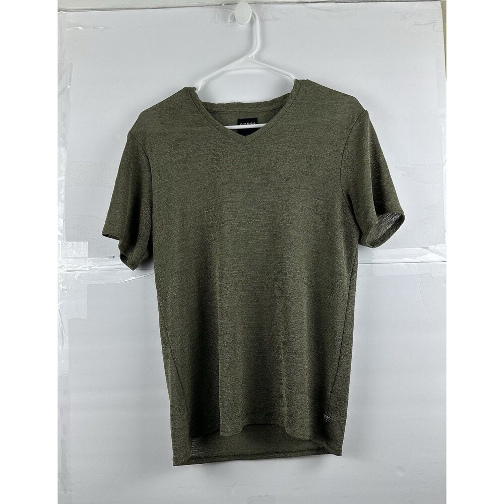 Guess Los Angeles Men's V-Neck T-Shirt Olive Green Size M Flaw